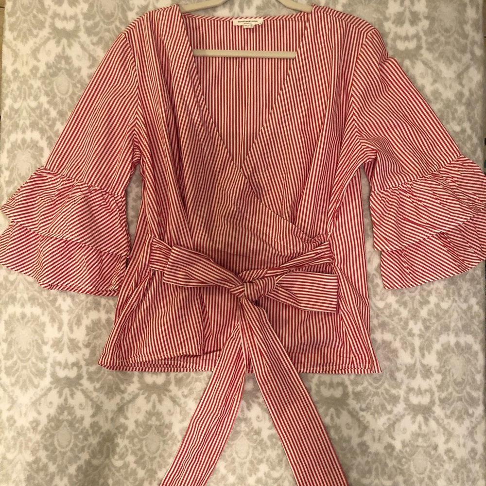 Beach lunch lounge Ariana Pinstripe Wrap Top - Picture 8 of 8